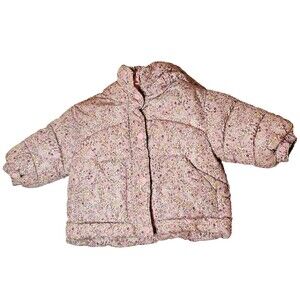 ZARA Girls Size 12-18 Months Pink Floral Print Puffer Jacket